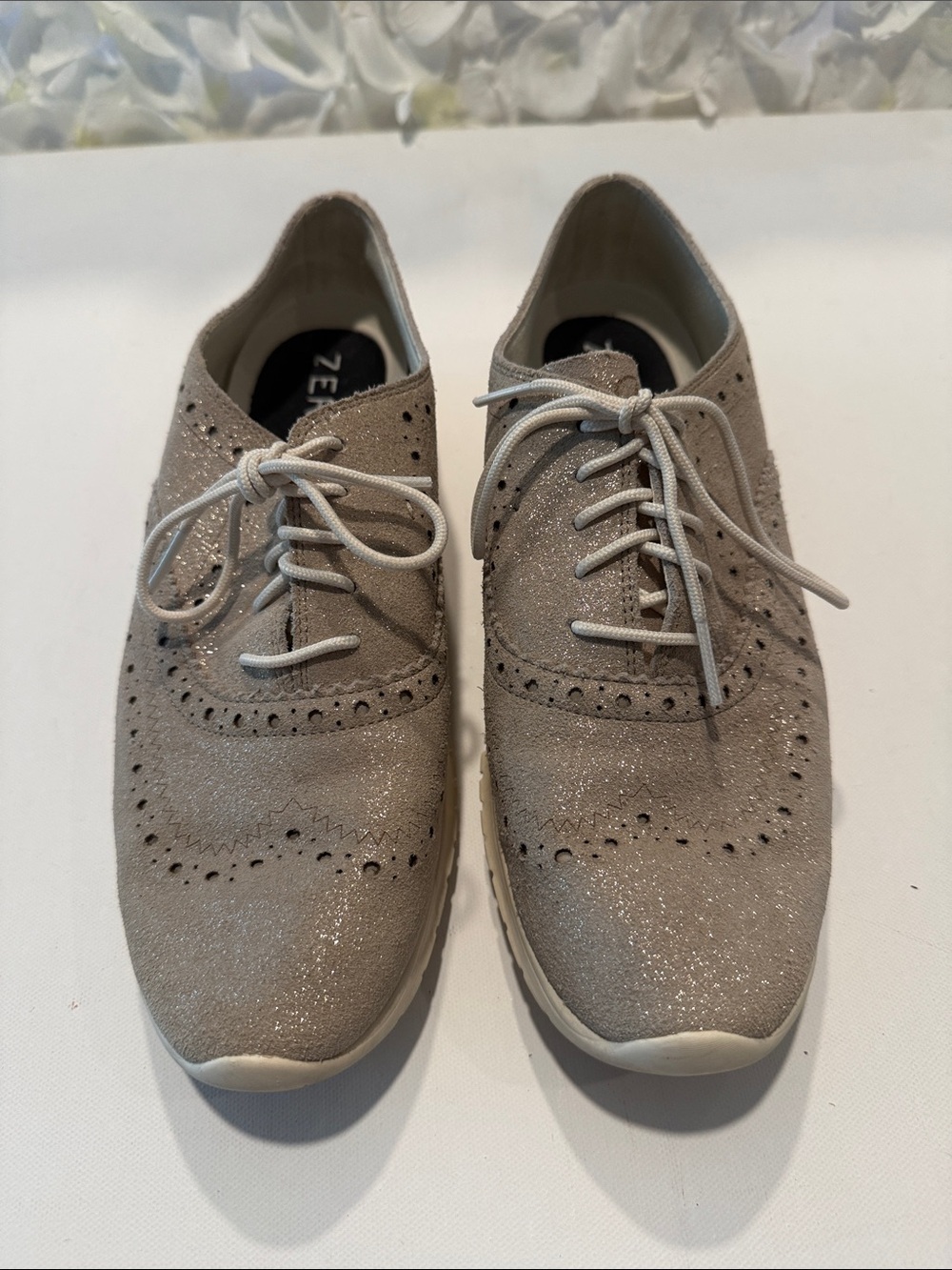 Cole Haan Taupe Glitter Suede Wingtip Sneakers